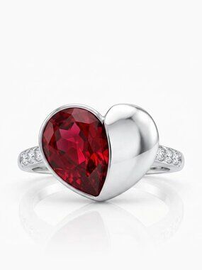 Red Heart Swarovski crystal ring, 925 Sterling Silver Charmed Aroma Valentines
